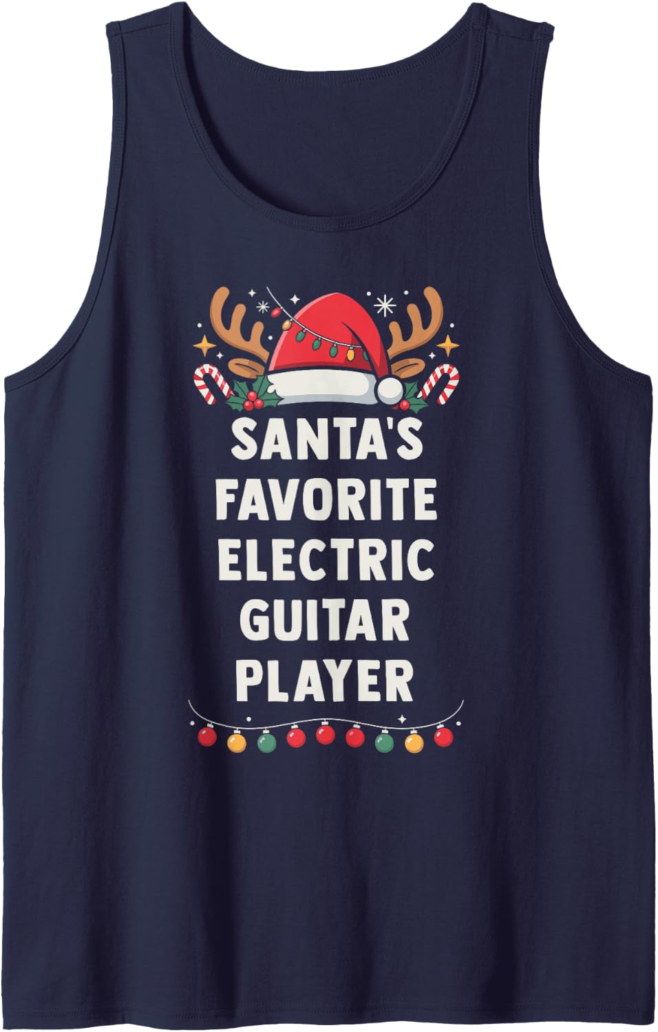 Santa's Favorite Electric Guitar Player Holiday Concert Sleeveless Tank Top - Navy Blue