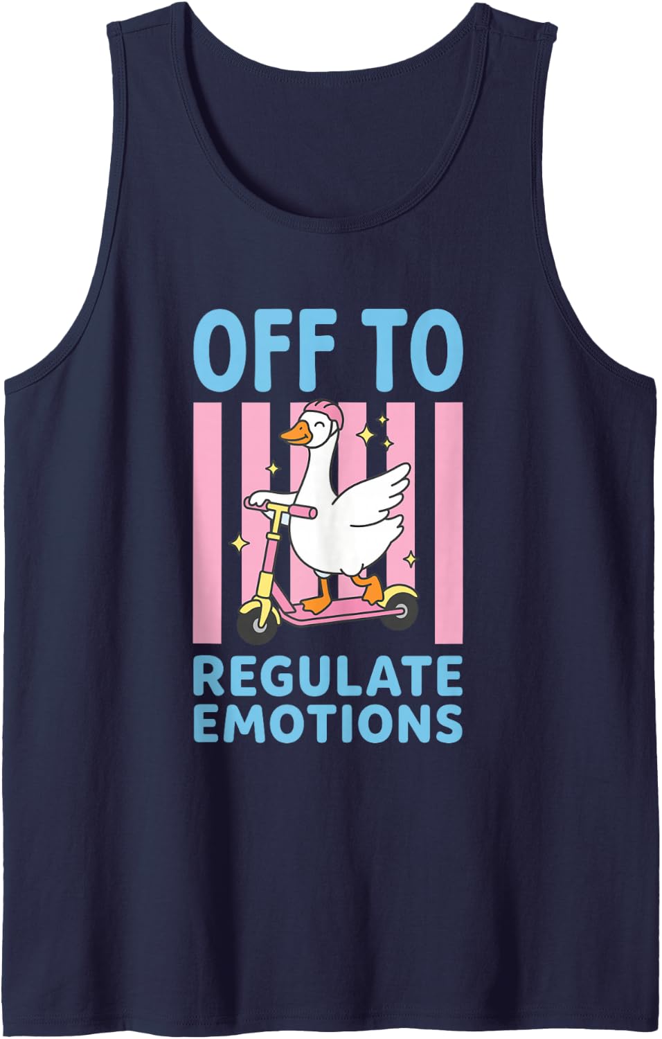 Funny Goose Scooter Off to Regulate Emotions Mental Health Sleeveless Tank Top - Navy Blue
