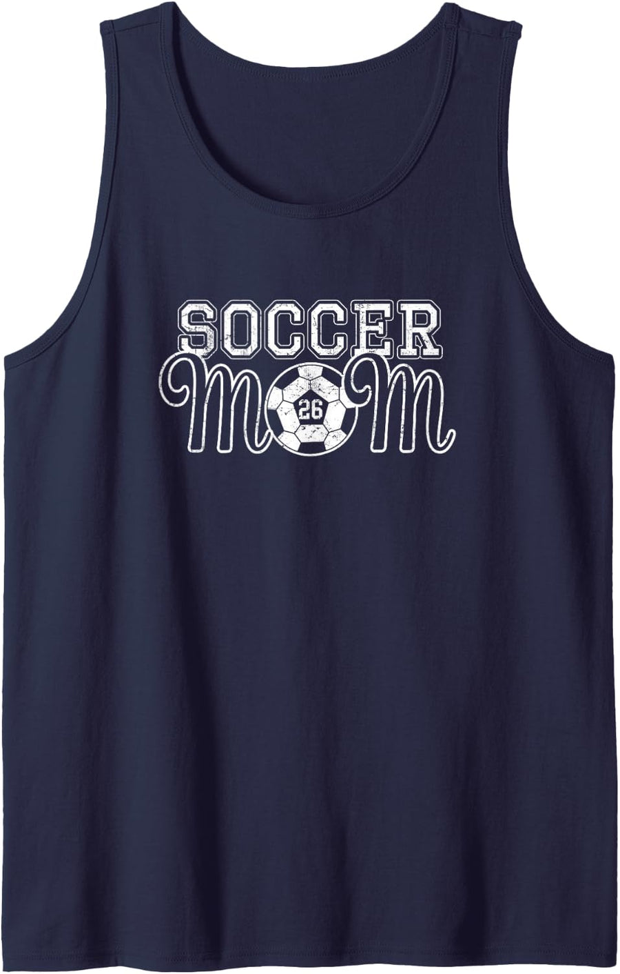 Vintage White Number 26 Soccer Mom #26 Player Jersey Shirt Tank Top - Navy Blue