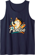 Picatsso Cat Palette Funny Painter Cat Lover Sleeveless Tank Top - Navy Blue