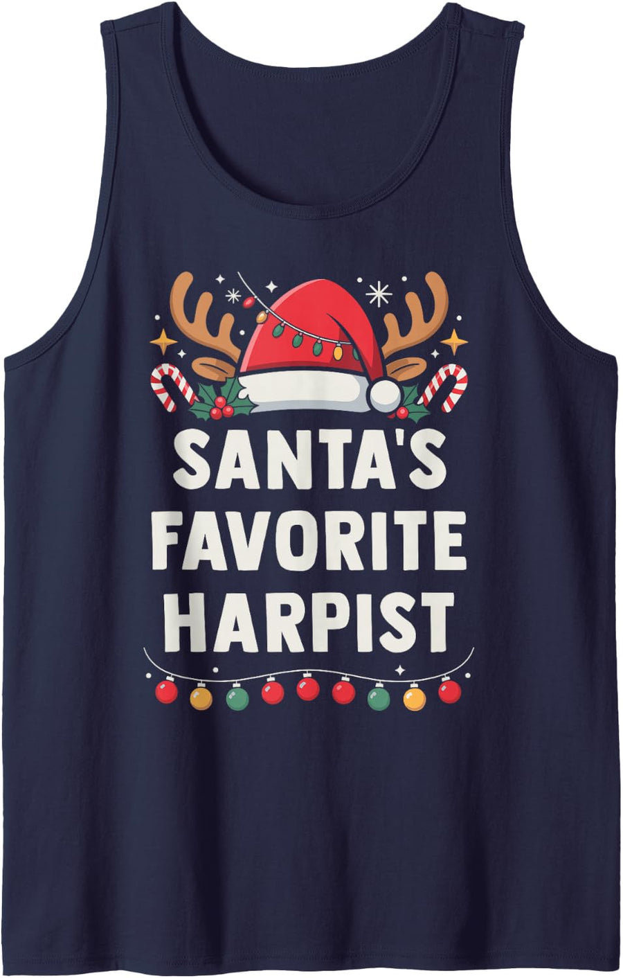 Christmas Concert Santa's Favorite Harpist Holiday Recital Sleeveless Tank Top - Navy Blue