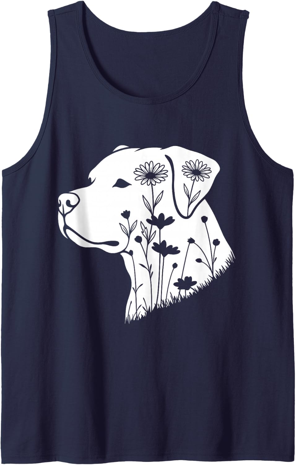 Pitbull Flowers Sleeveless Tank Top - Navy Blue