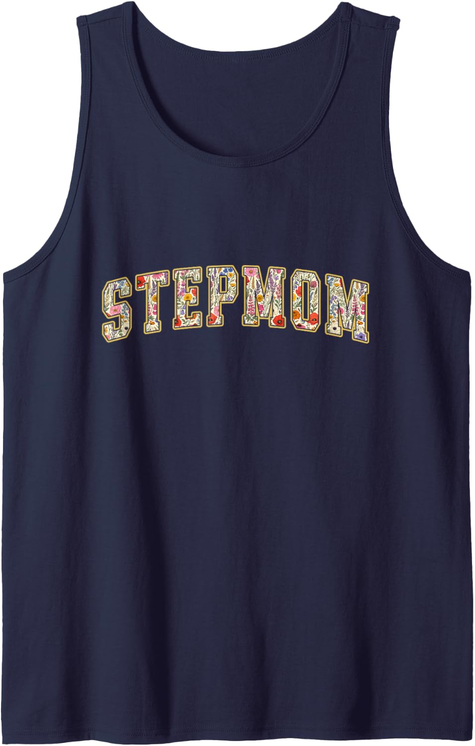 Stepmom Wildflower Varsity Letters Bonus Mom Step Mom Sleeveless Tank Top - Navy Blue