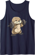 Cute Weightlifting Sea Otter Tank Top - Navy Blue