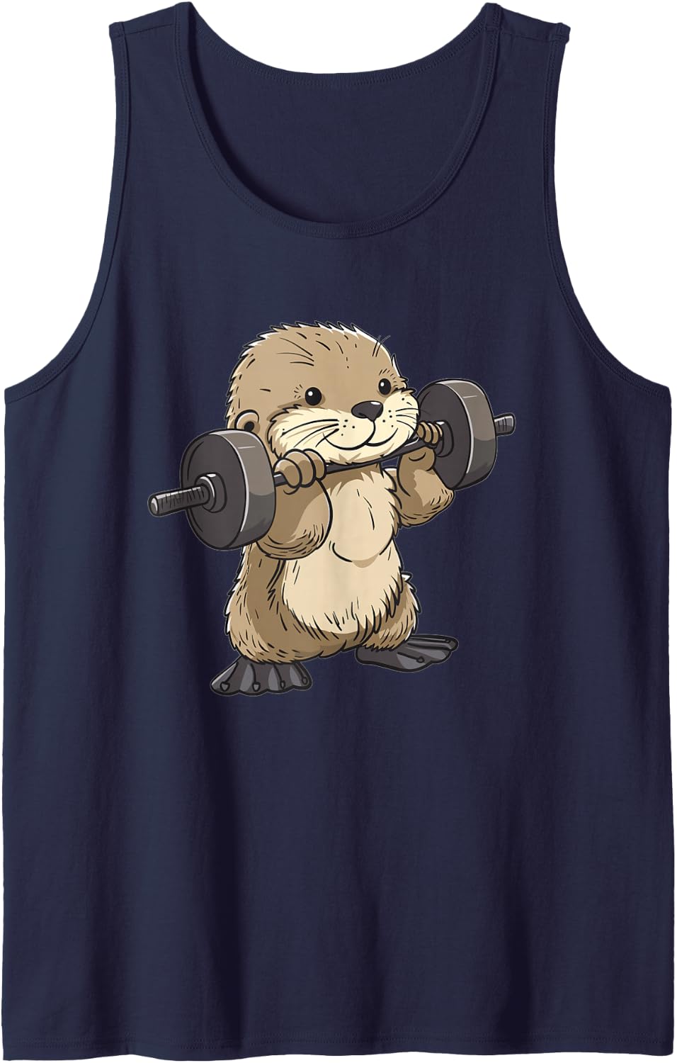 Cute Weightlifting Sea Otter Tank Top - Navy Blue