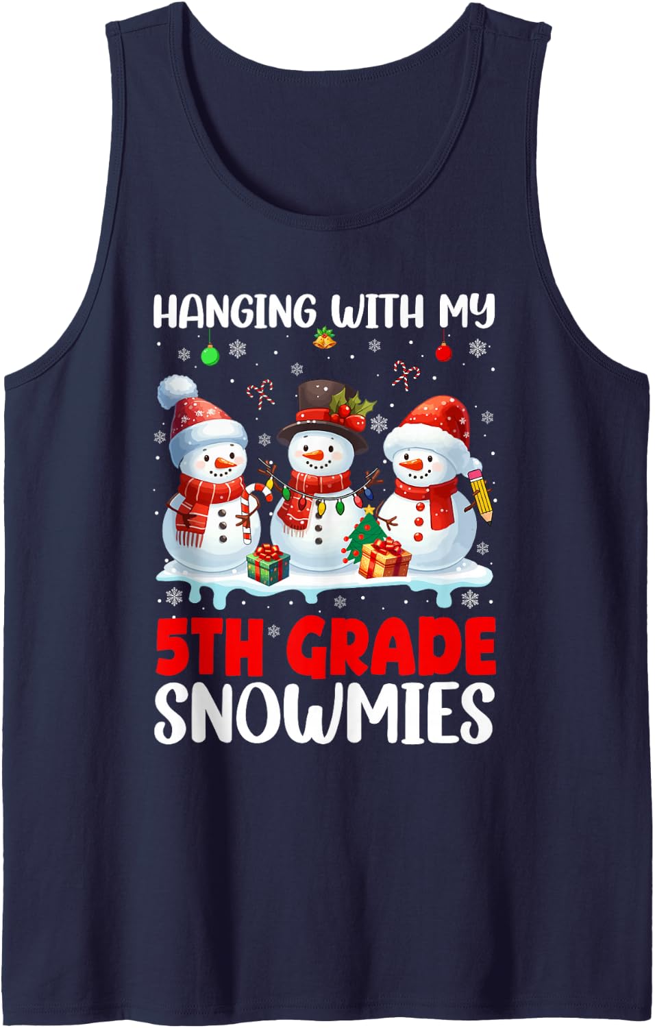 Chillin' with My 5th Grade Snowmies Xmas Teacher Students Sleeveless Tank Top - Navy Blue