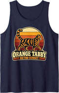 Vintage Orange Tabby Retro Sunset Sleeveless Tank Top - Navy Blue