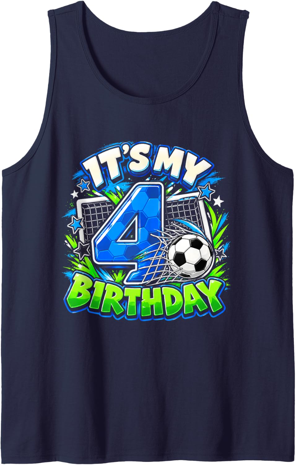 It's My 4th Soccer Birthday Party 4th Birthday Boy Soccer Sleeveless Tank Top - Navy Blue