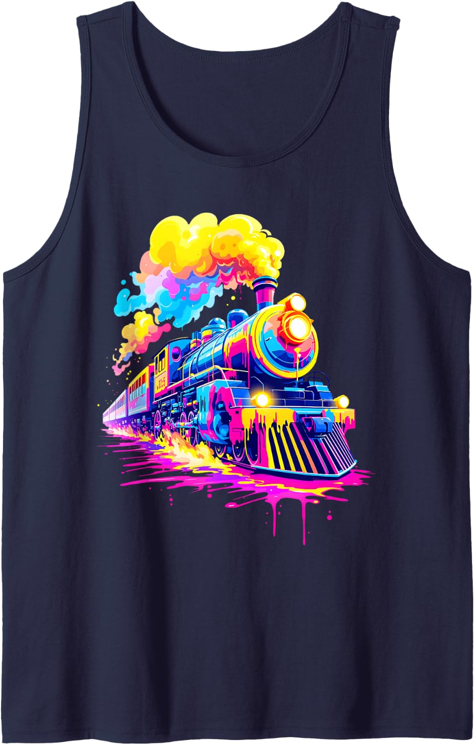 Steam Train Steam Engine Train Drip Paint Style Men Women Tank Top - Navy Blue
