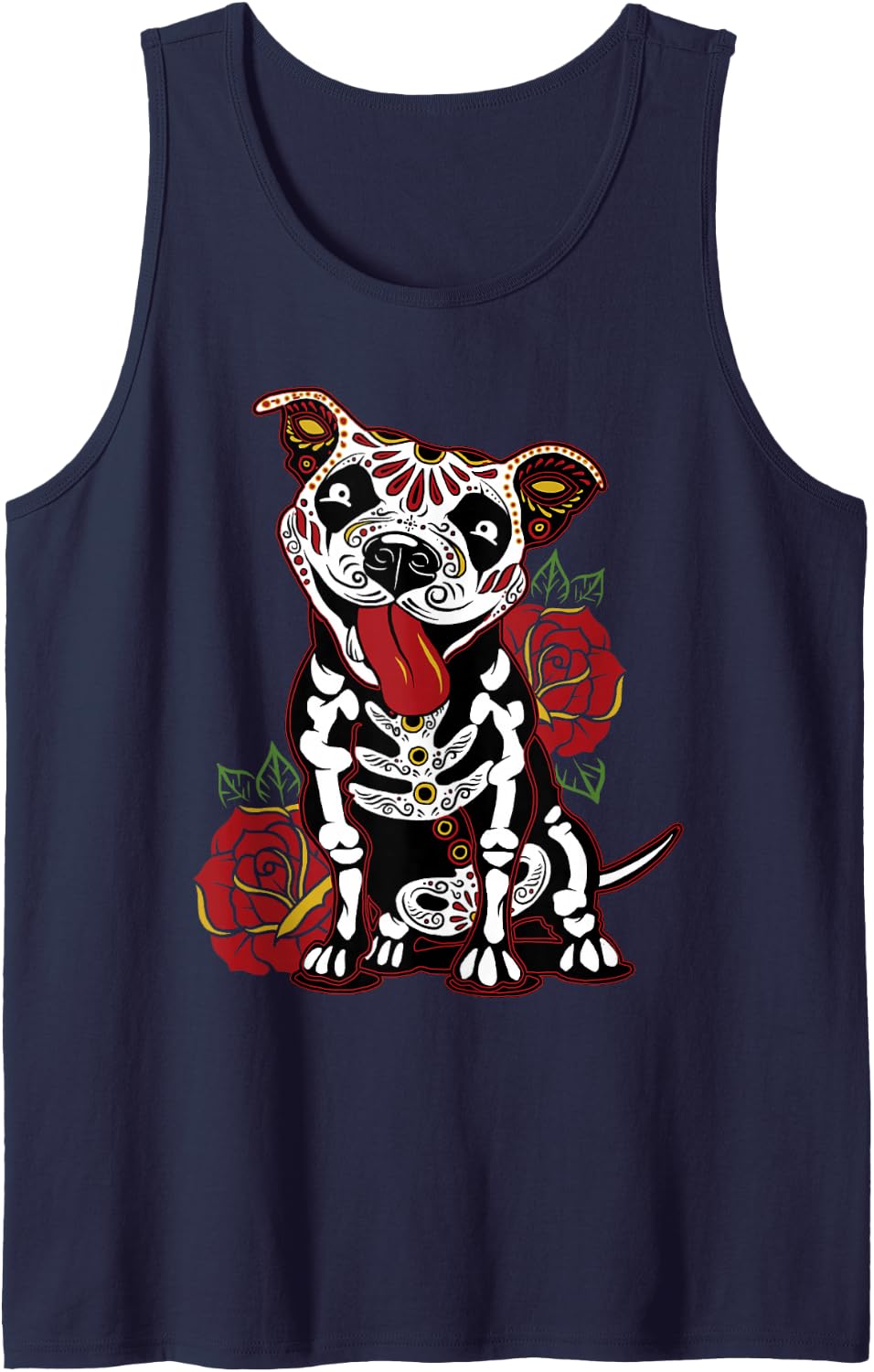 Pitbull Sugar Skull Shirts for Women, Men Pitbull Mom, Dad Tank Top - Navy Blue