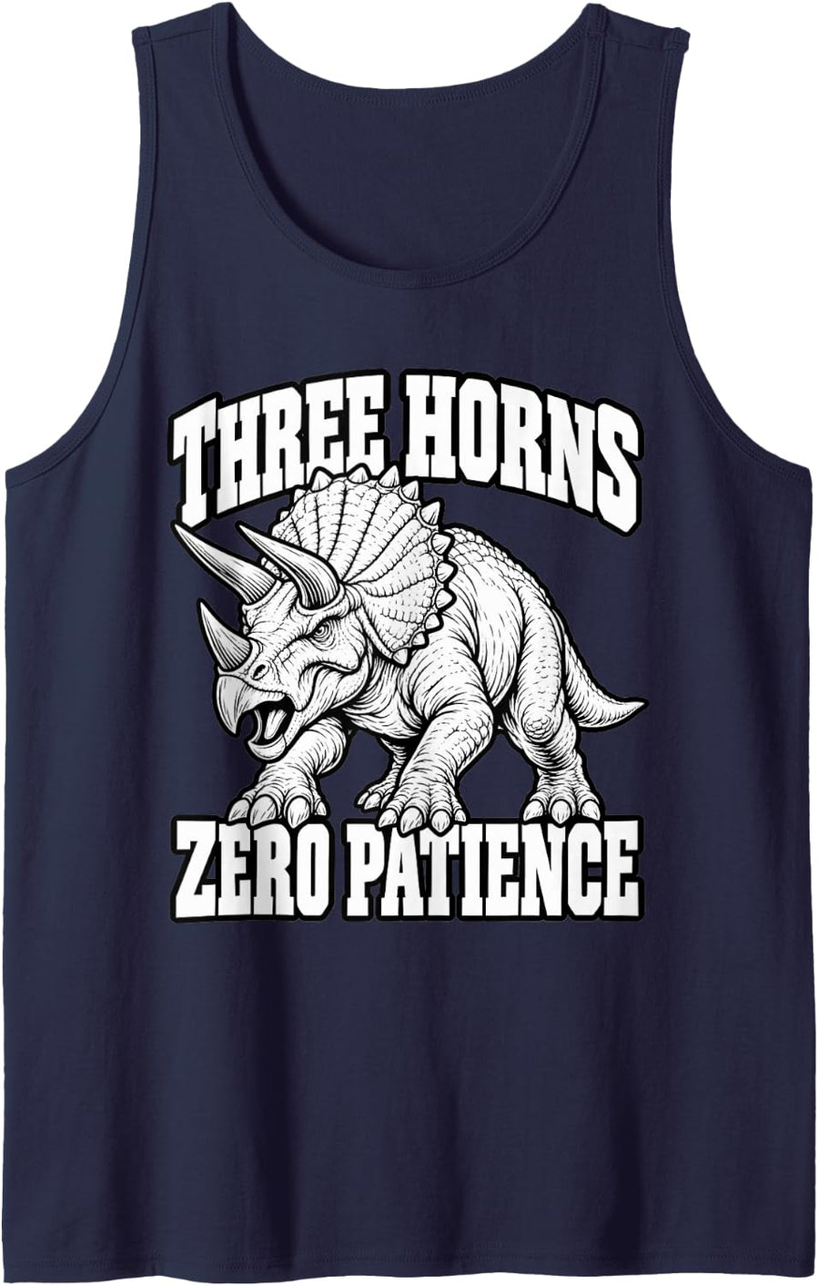 Triceratops Three Horns Zero Patience Paleo Nerd Funny Cute Sleeveless Tank Top - Navy Blue