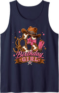 3rd Birthday Girl Pink 3 Years Old Cowgirl Western Rodeo Sleeveless Tank Top - Navy Blue