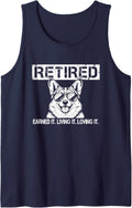 Womens Girls Moms Retired Retirement Welsh Corgi Dog Lover Sleeveless Tank Top - Navy Blue