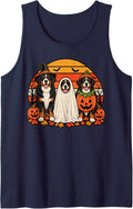 Spooky Bernese Mountain Dog Pumpkin Ghost Halloween Berner Sleeveless Tank Top - Navy Blue