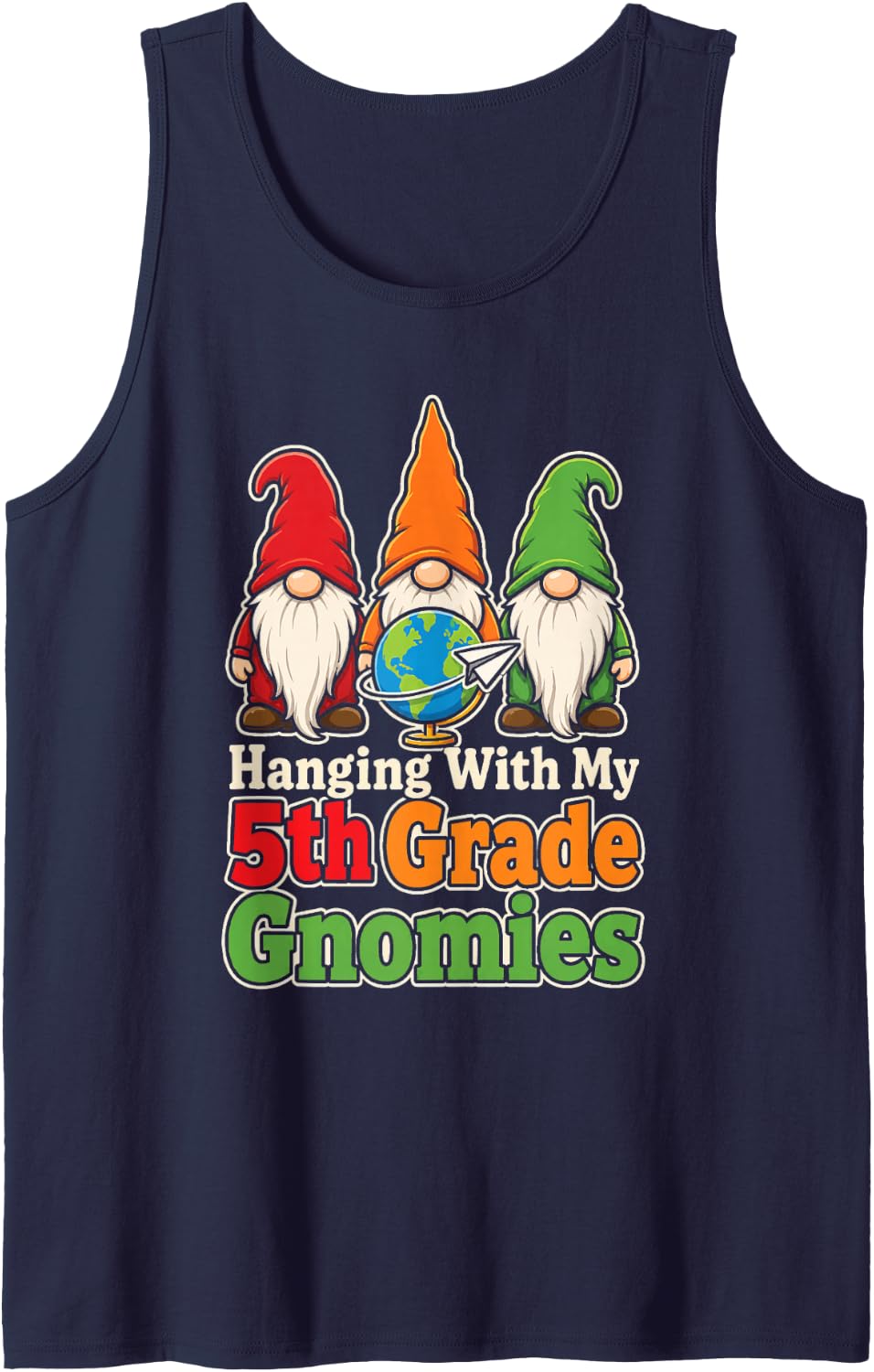 5th Grade Teacher Gnome Hanging with My Gnomies Sleeveless Tank Top - Navy Blue