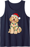 Santa Xmas Pet Dog Goldendoodle Dog Lover Funny Christmas Sleeveless Tank Top - Navy Blue