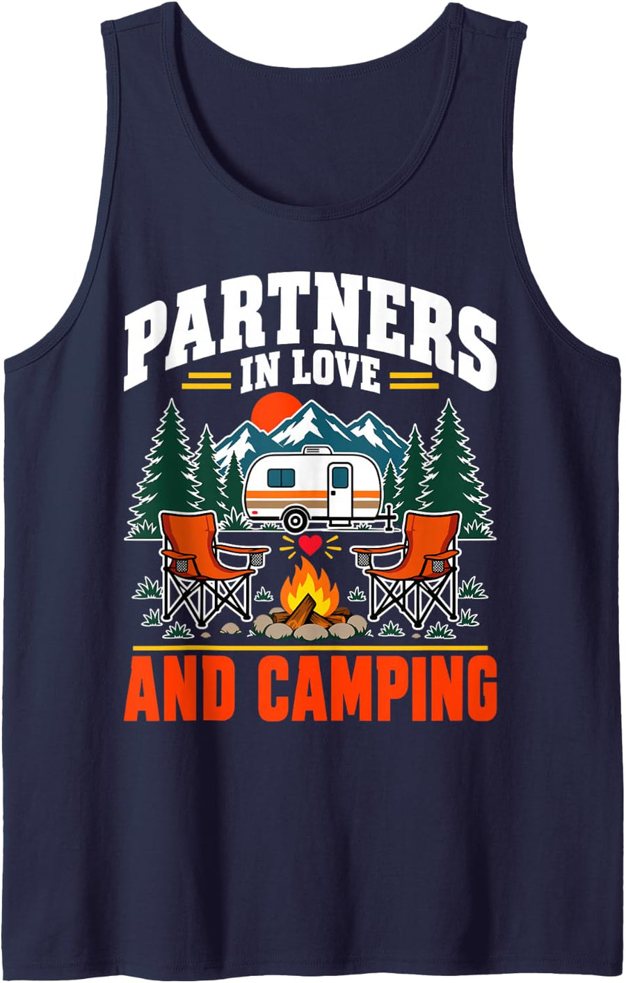 Partners in Love and Camping RV Camper Life Couples Design Sleeveless Tank Top - Navy Blue