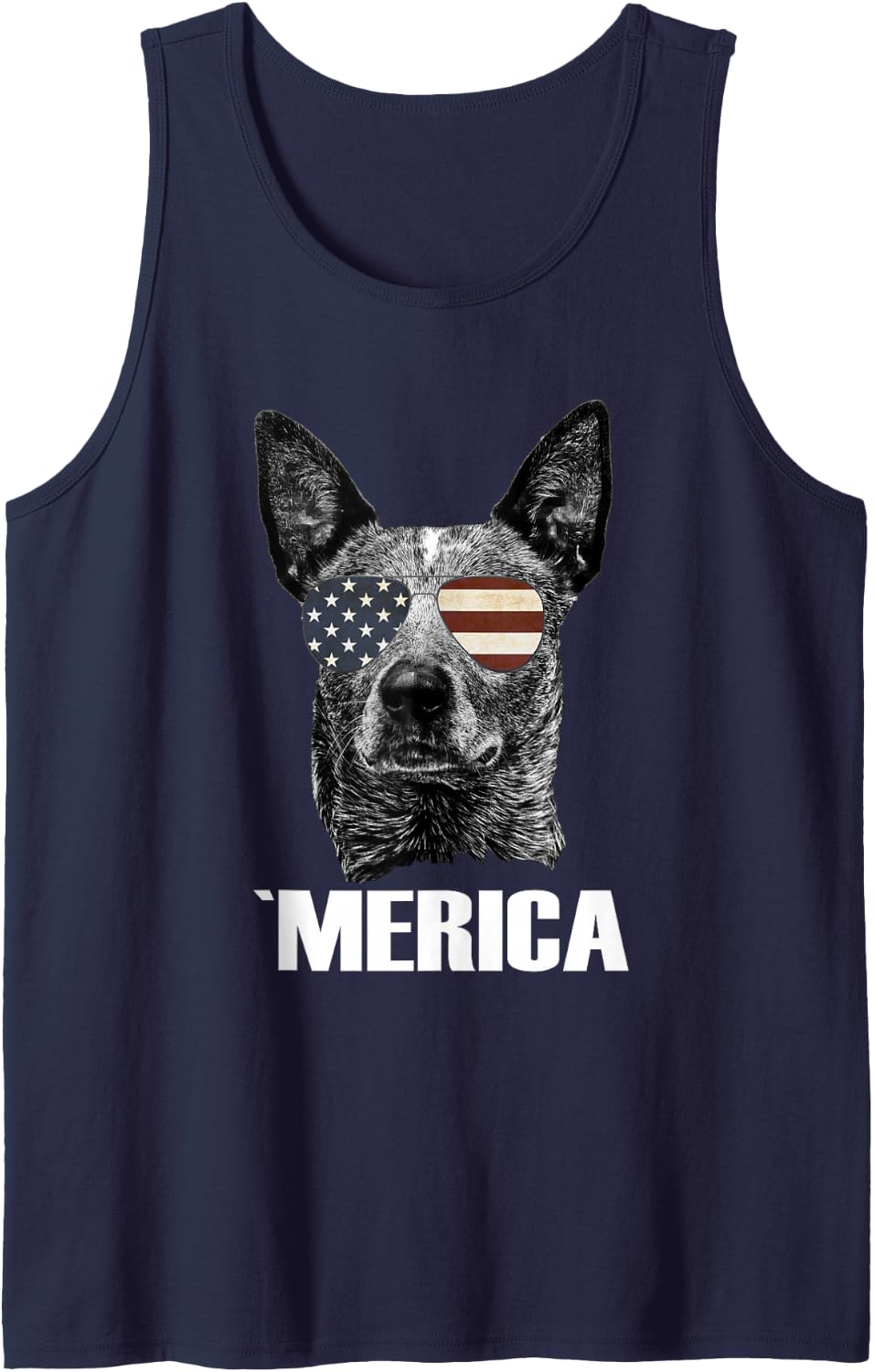 4th July Blue Heeler Dog Merica Patriotic USA Flag Cute Tank Top - Navy Blue