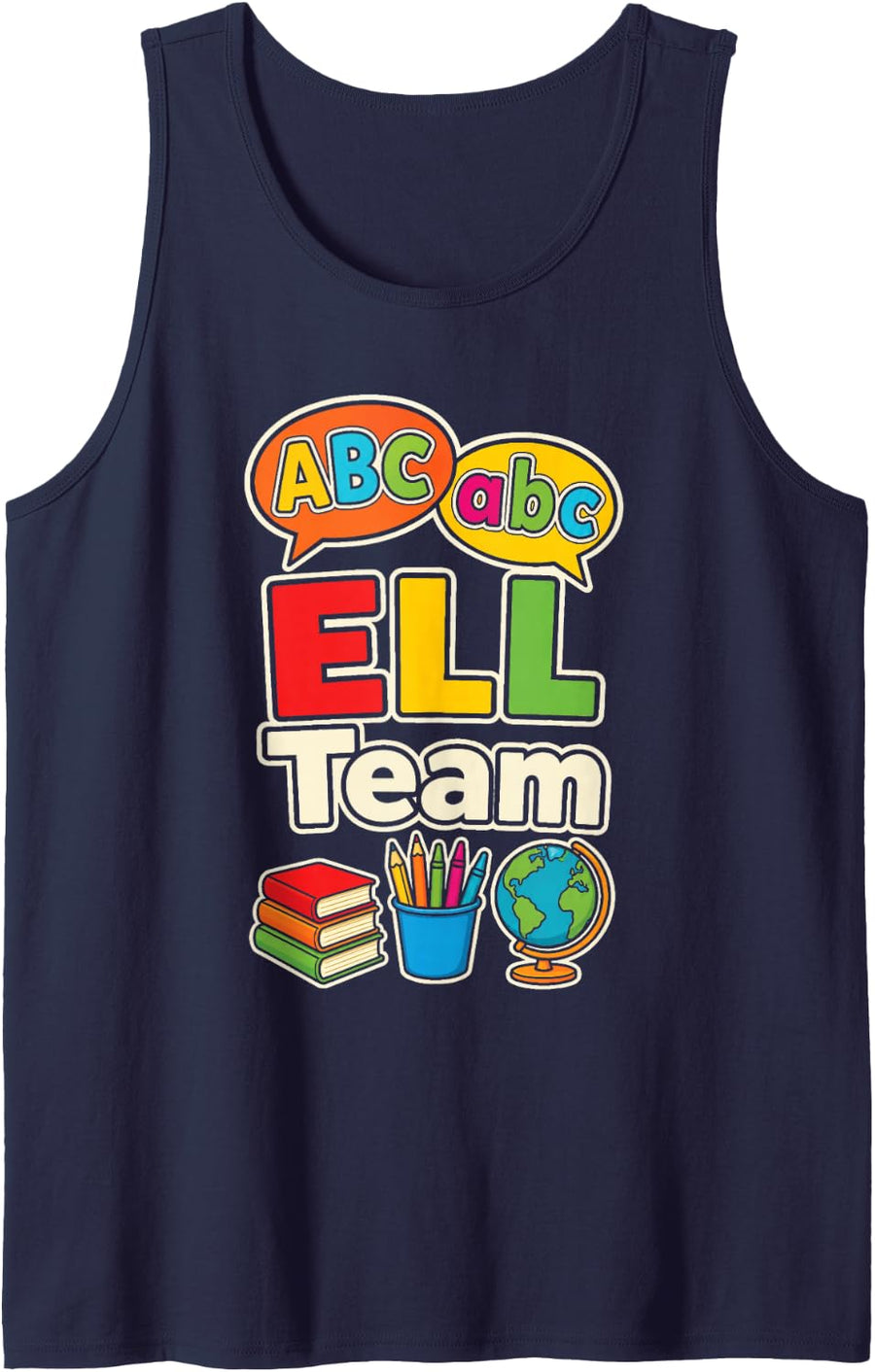 ELL Team ESL Teacher Elementary School Matching Staff Sleeveless Tank Top - Navy Blue