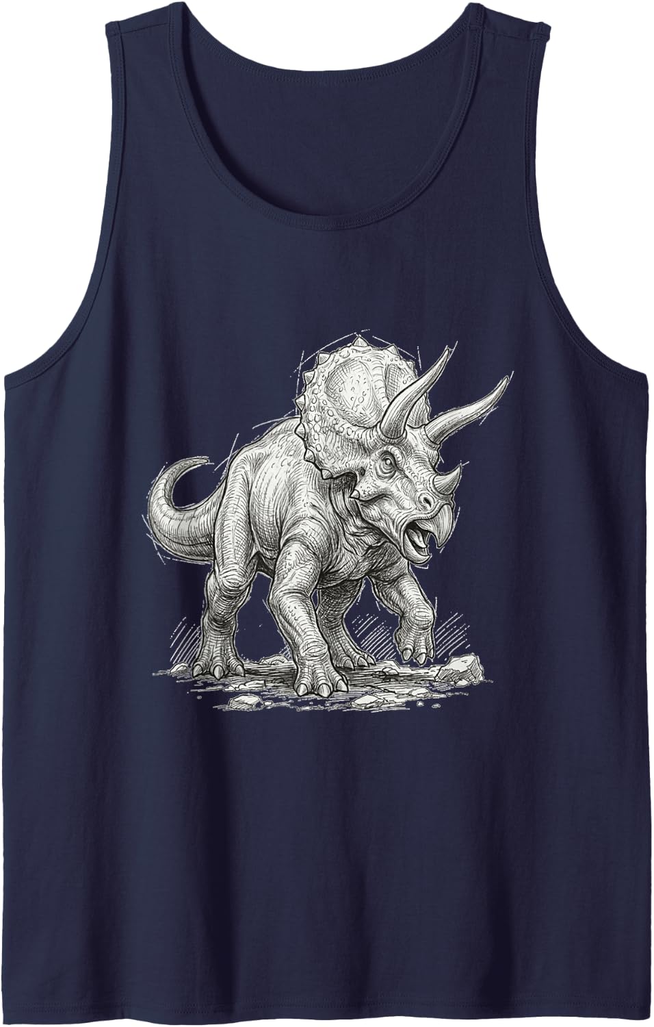 Triceratops Dinosaur Prehistoric Dinosaur Motif Sleeveless Tank Top - Navy Blue