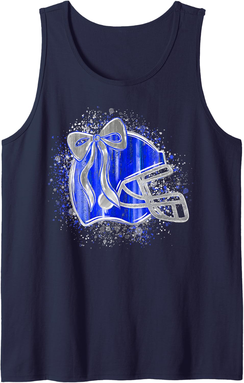 White Blue Football Helmet Coquette Bow Touchdown Season Sleeveless Tank Top - Navy Blue