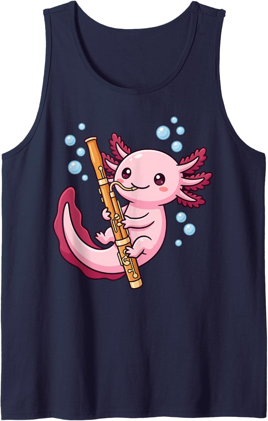 Cute Axolotl Playing Bassoon Funny Bassoonist Musician Sleeveless Tank Top - Navy Blue