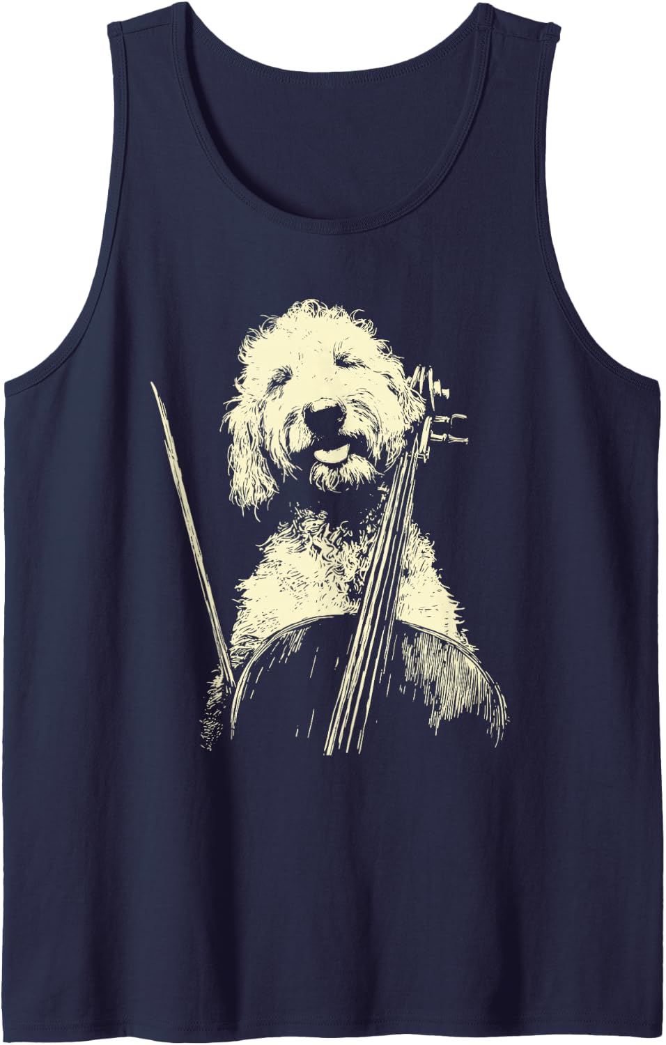 Cute Goldendoodle Playing Cello Funny Musician Dog Cellist Sleeveless Tank Top - Navy Blue
