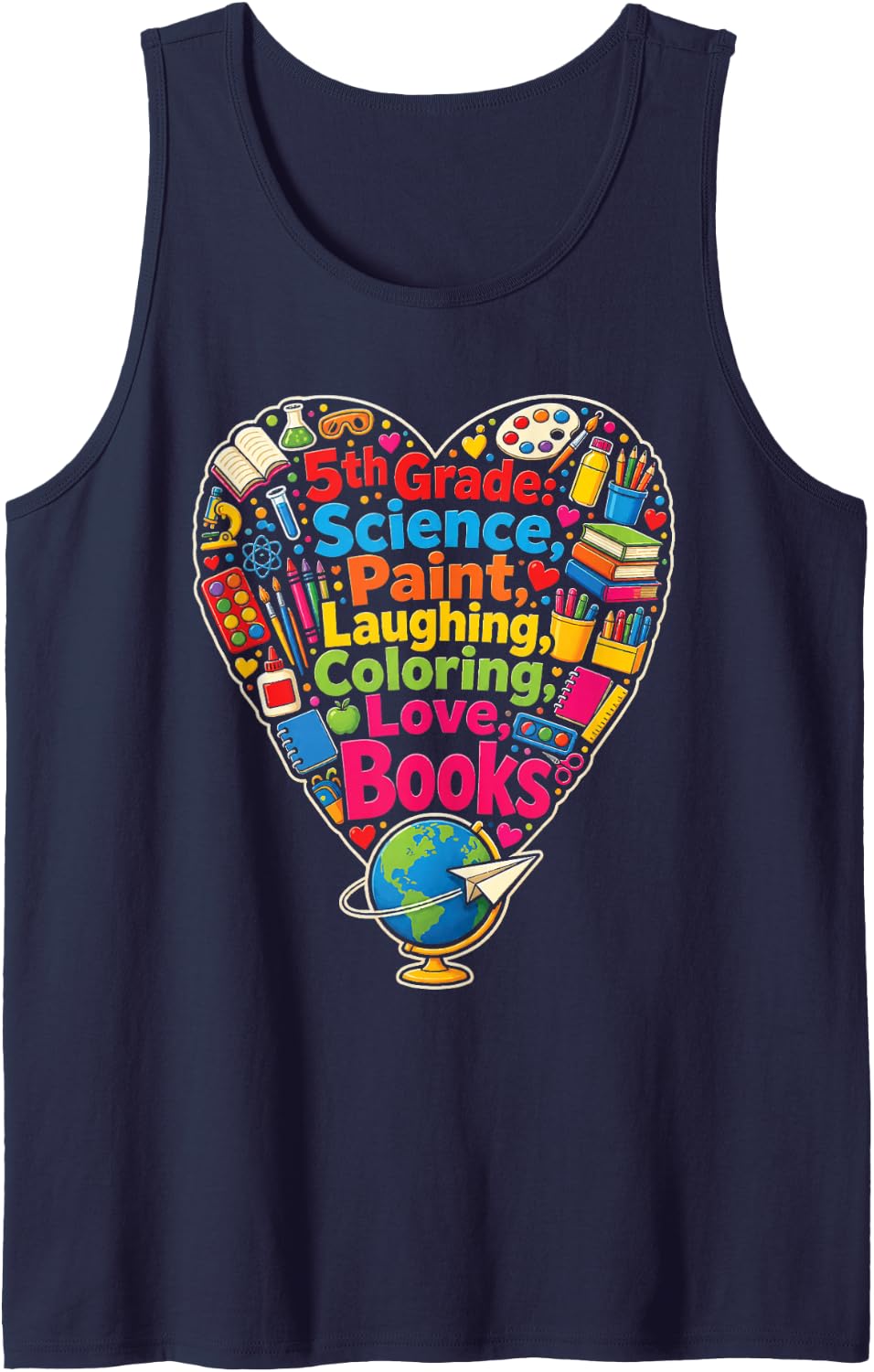 5th Grade Science Paint Laughing Coloring Love Books Sleeveless Tank Top - Navy Blue