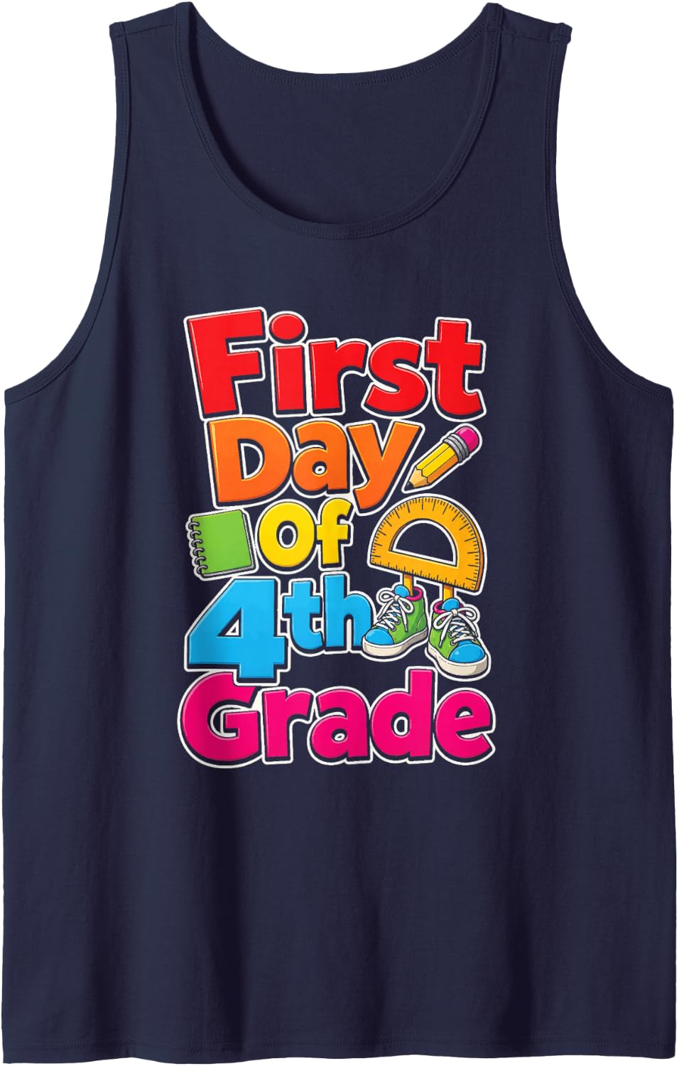 First Day of 4th Grade Back to School Kids Fourth Grader Sleeveless Tank Top - Navy Blue