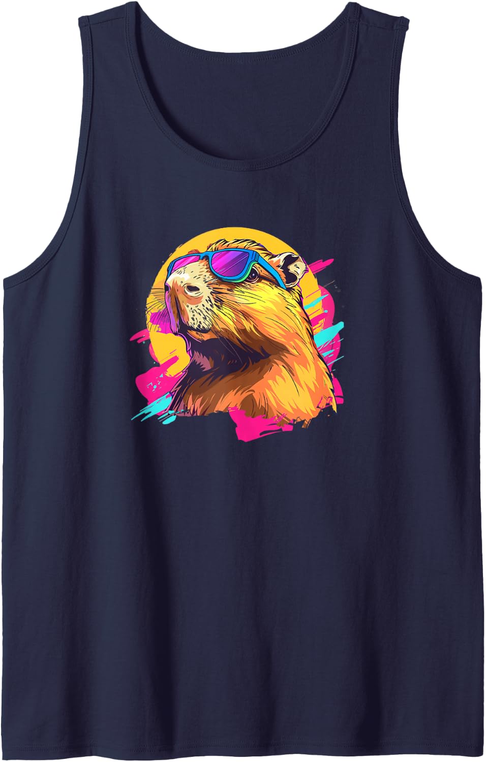 Mens Womens 80s 90s Retro Vintage Sunglasses Capybara Lover Tank Top - Navy Blue