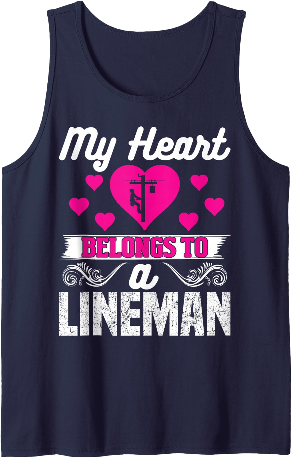 My Heart Belong To Lineman Funny Lineman Wife Women Girls Tank Top - Navy Blue