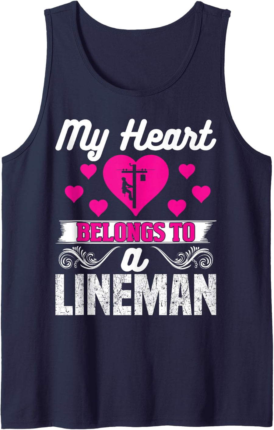 My Heart Belong To Lineman Funny Lineman Wife Women Girls Tank Top - Navy Blue