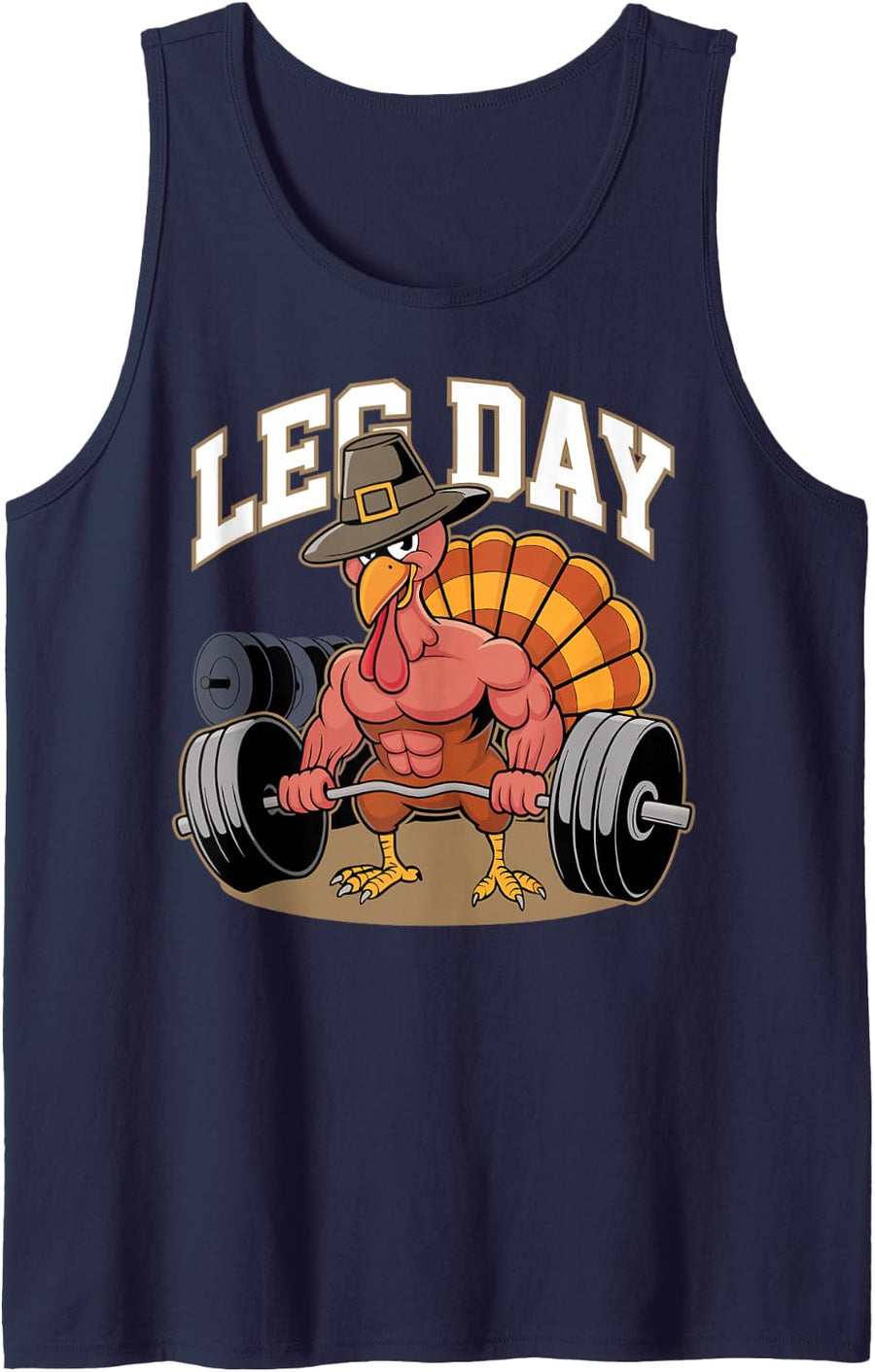 Leg Day Turkey Thanksgiving Gym Workout Funny Deadlifting Sleeveless Tank Top - Navy Blue