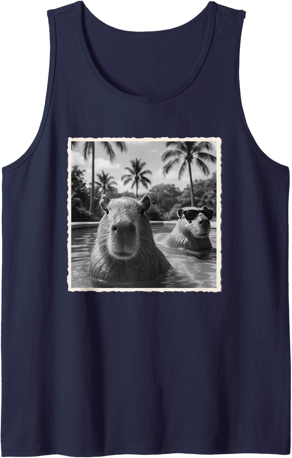 Funny Capybara Selfie | Cool Capybaras Photo Tank Top - Navy Blue