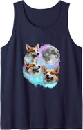 3 Corgis Howling At Moon - Welsh Corgi Dog Lover Corgi Dad Sleeveless Tank Top - Navy Blue
