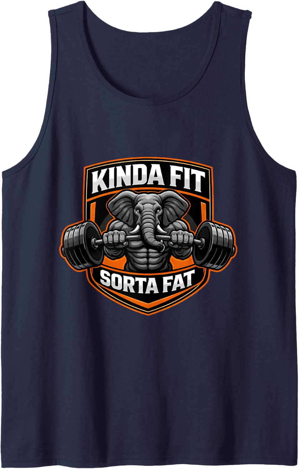 Kinda Fit Sorta Fat Funny Gym Elephant Weightlifting Chubby Tank Top - Navy Blue