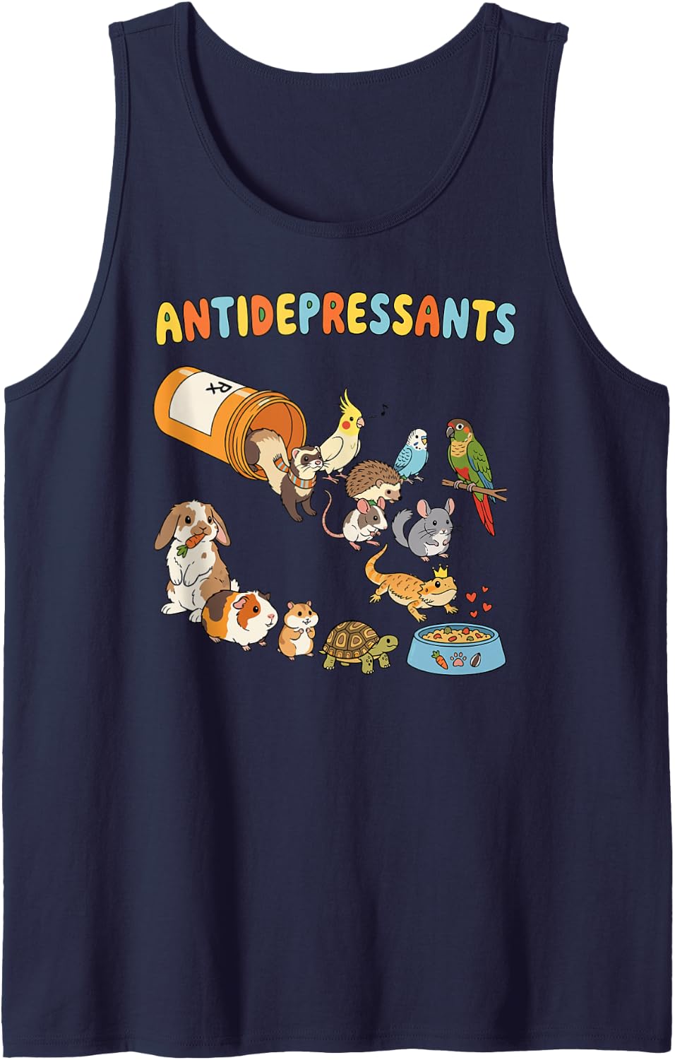 Antidepressants Funny Cute Pet Animals Owner Mental Wellness Sleeveless Tank Top - Navy Blue