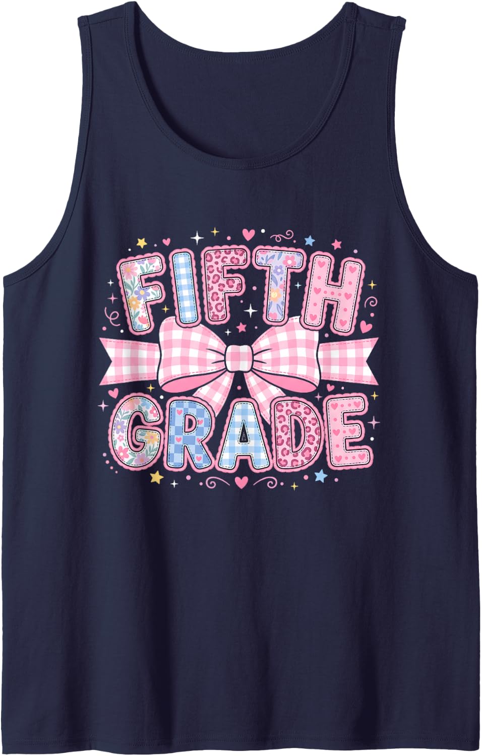 Preppy Fifth Grade Back to School Teacher Kids Coquette Bow Sleeveless Tank Top - Navy Blue
