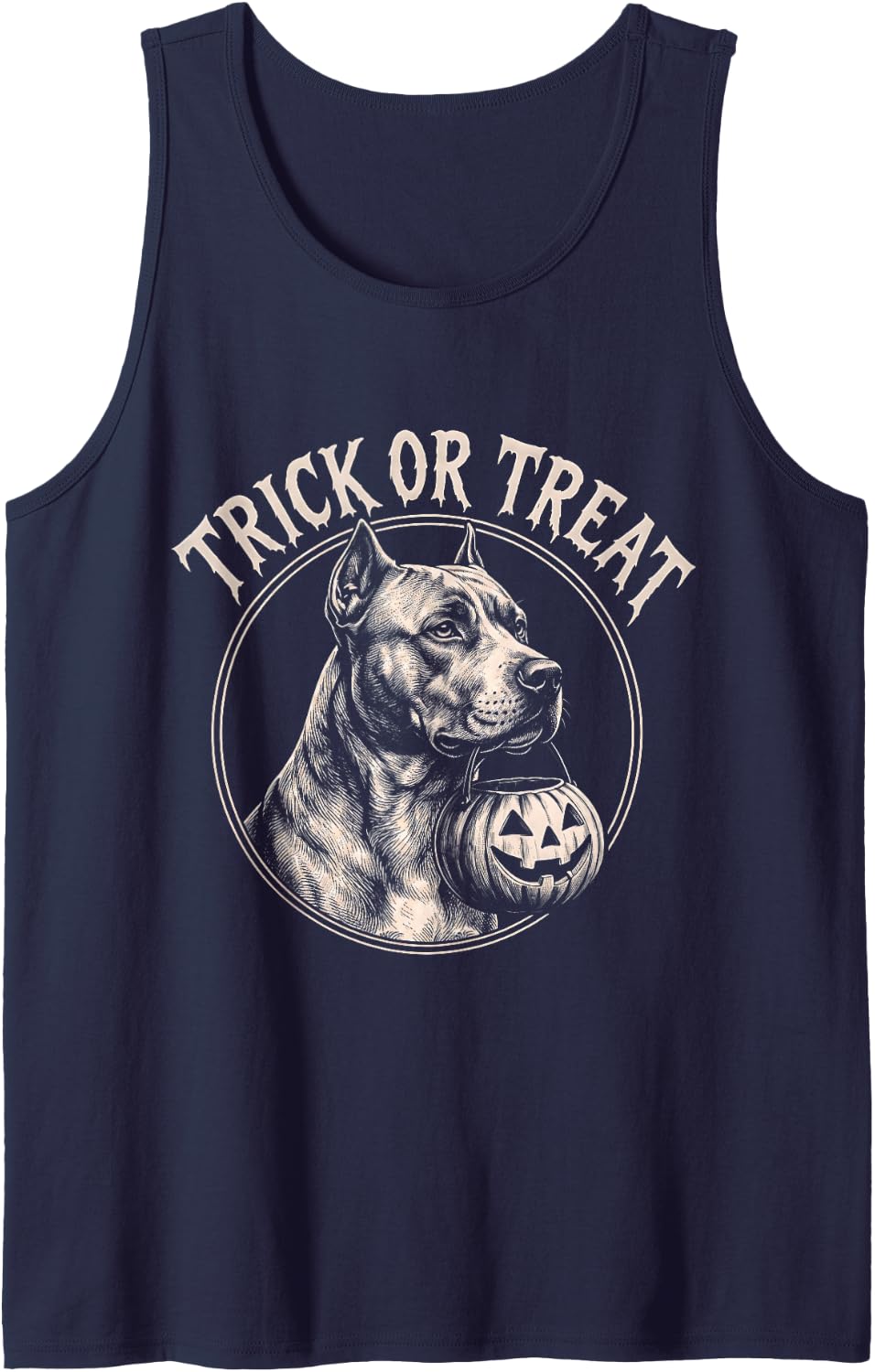 Pitbull Trick Or Treat Sleeveless Tank Top - Navy Blue