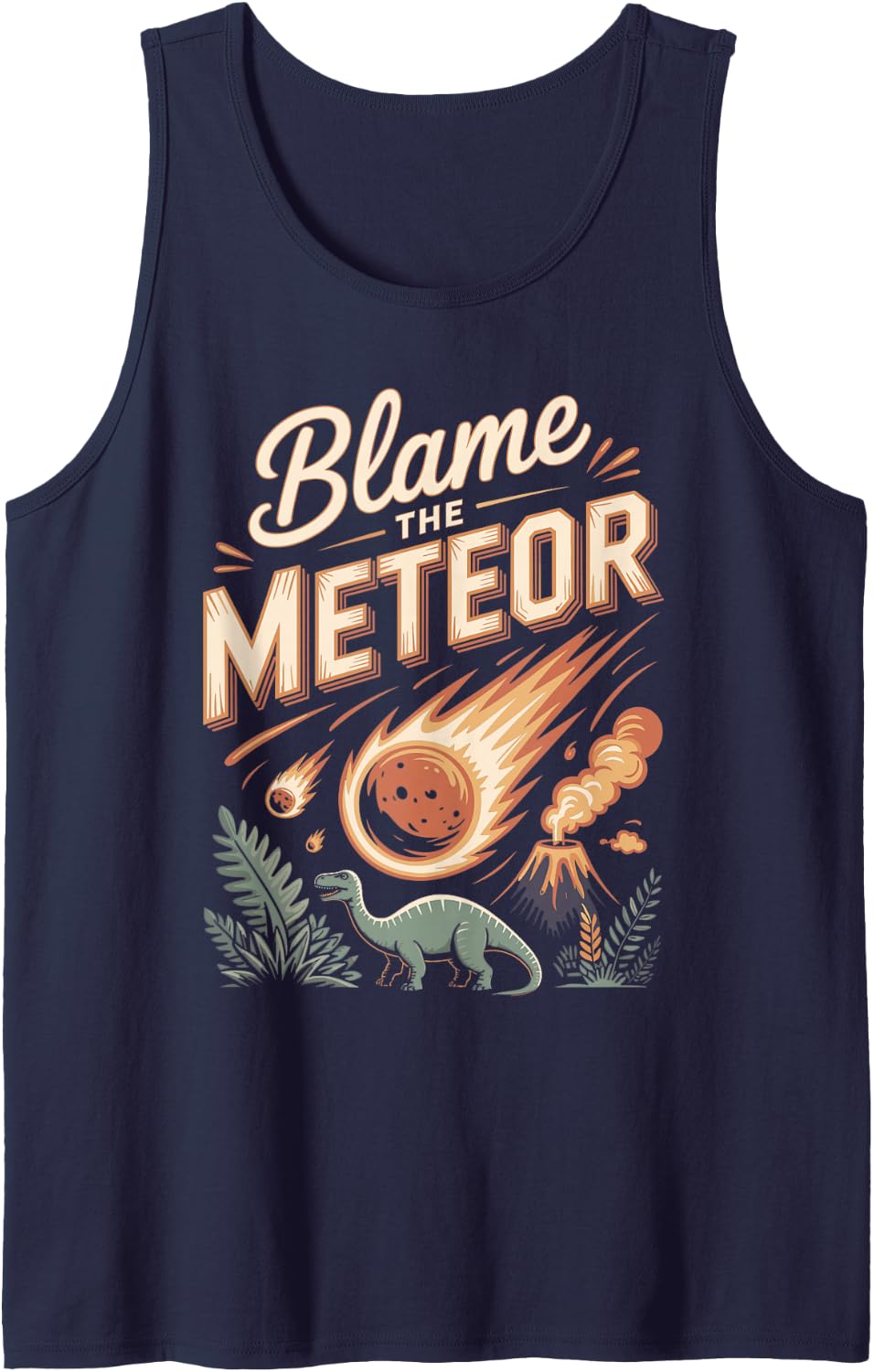 Blame The Meteor Dinosaur Paleontology Fossil Sleeveless Tank Top - Navy Blue