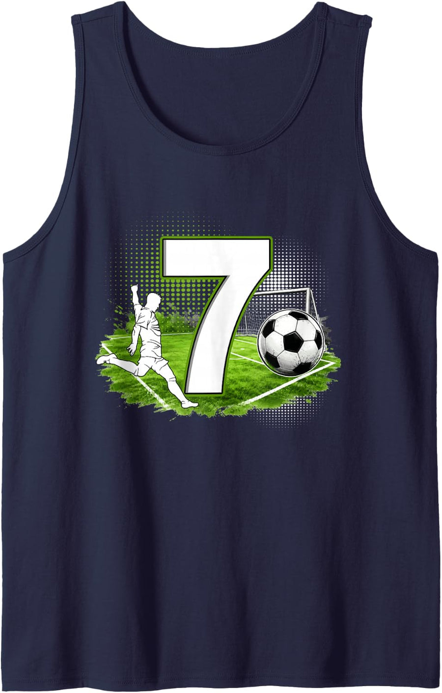 7th Birthday Soccer Themed Party Boy 7 Year Old Birthday Sleeveless Tank Top - Navy Blue