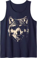 Funny Wolf Cool Rock and Roll Graphic Tank Top - Navy Blue