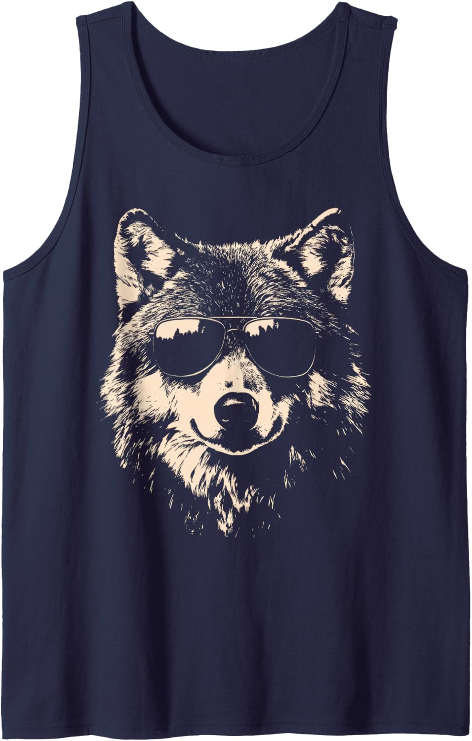 Funny Wolf Cool Rock and Roll Graphic Tank Top - Navy Blue