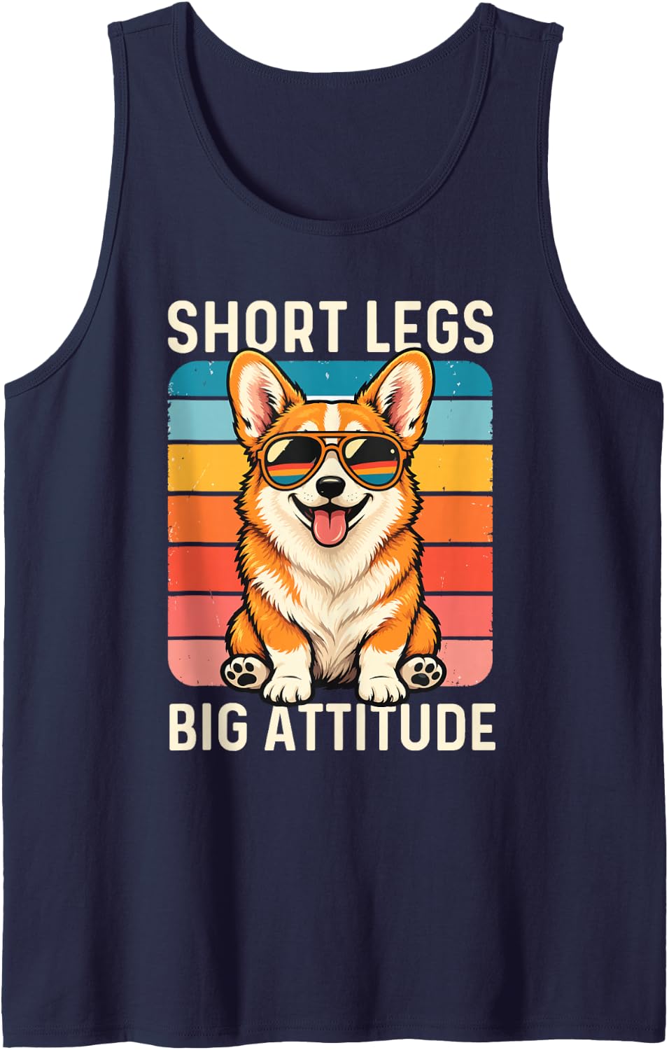 Short Legs Big Attitude - Welsh Corgi Dog Lover Corgi Dad Sleeveless Tank Top - Navy Blue