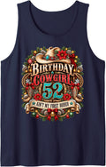 52nd Birthday Cowgirl Christmas Rodeo 52 Yr Old Western Girl Sleeveless Tank Top - Navy Blue