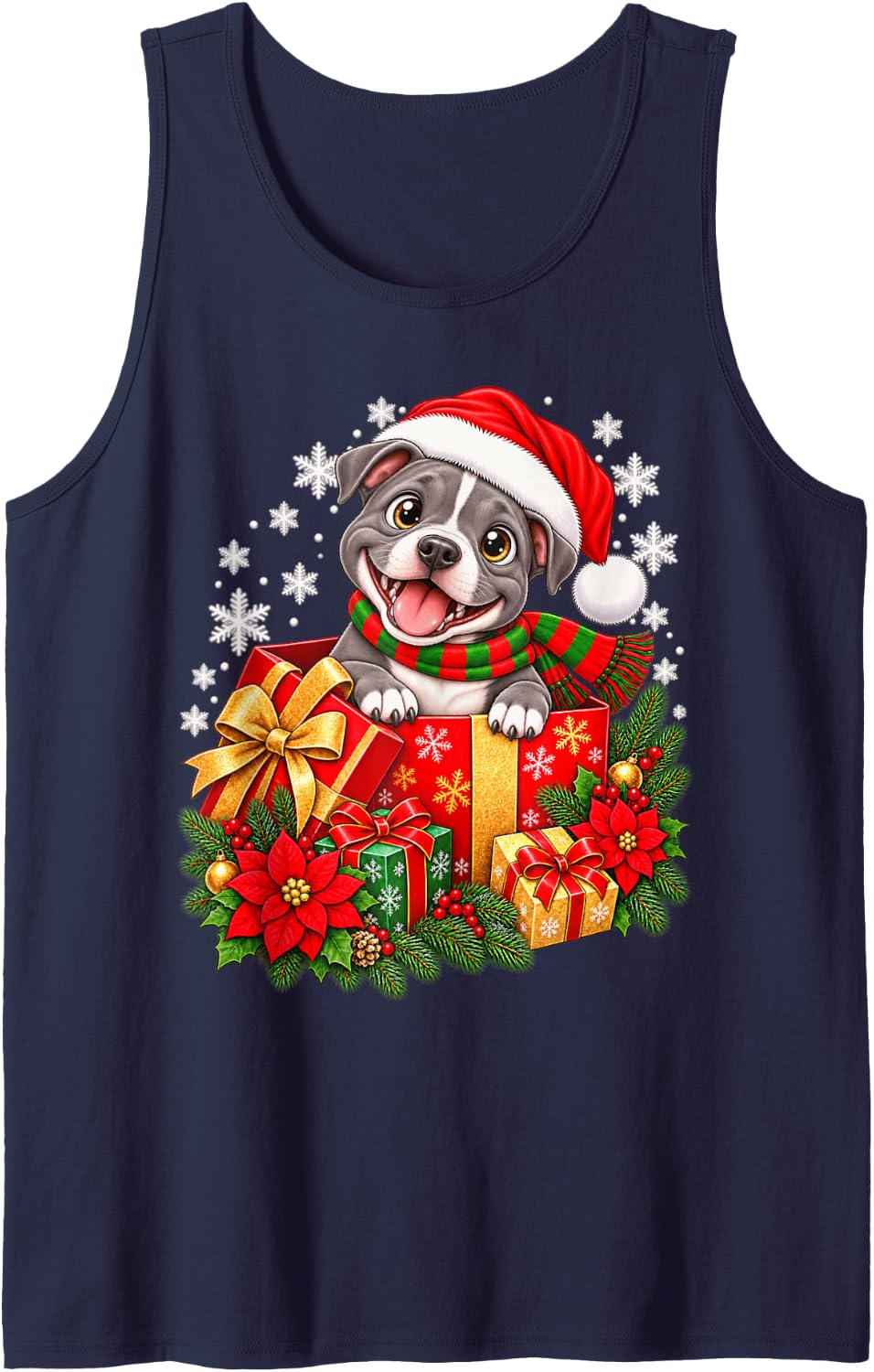 Cute Christmas Pig Santa Hat Winter Holiday Sleeveless Tank Top - Navy Blue