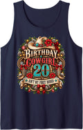 20th Birthday Cowgirl Christmas Rodeo 20 Yr Old Western Girl Sleeveless Tank Top - Navy Blue