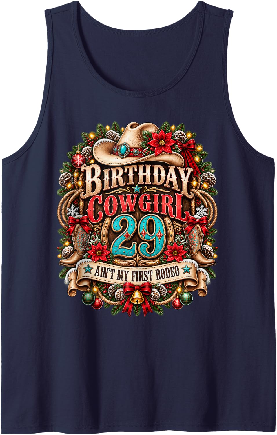 29th Birthday Cowgirl Christmas Rodeo 29 Yr Old Western Girl Sleeveless Tank Top - Navy Blue