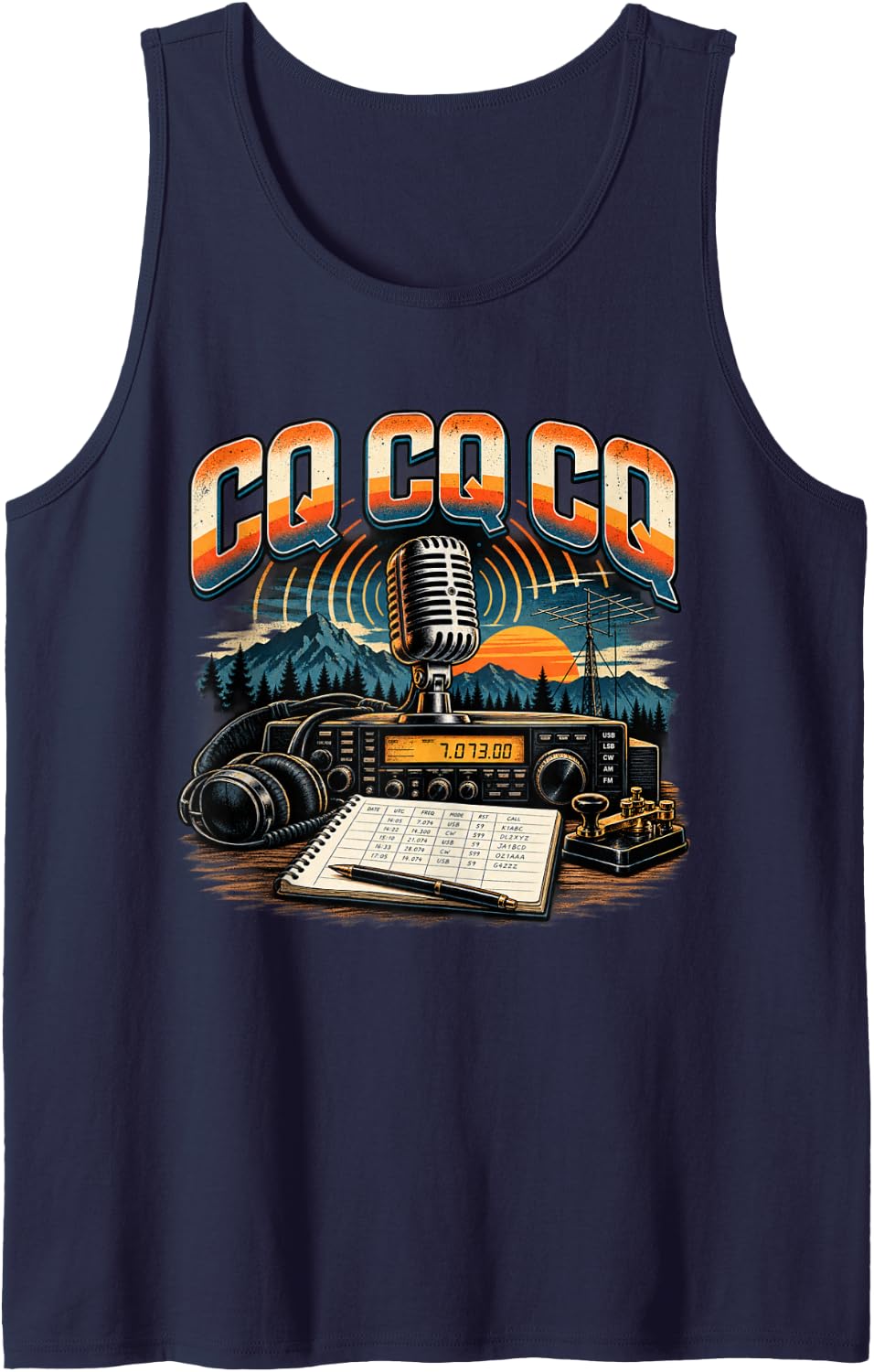 CQ CQ CQ Ham Radio Amateur Radio Operator Sleeveless Tank Top - Navy Blue