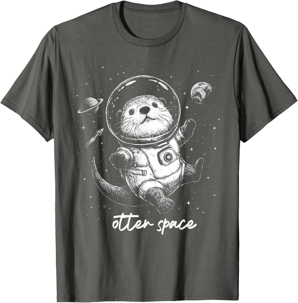 Otter Space Astronaut Otter Funny Animal Galaxy Spaceship T-Shirt - Asphalt Grey